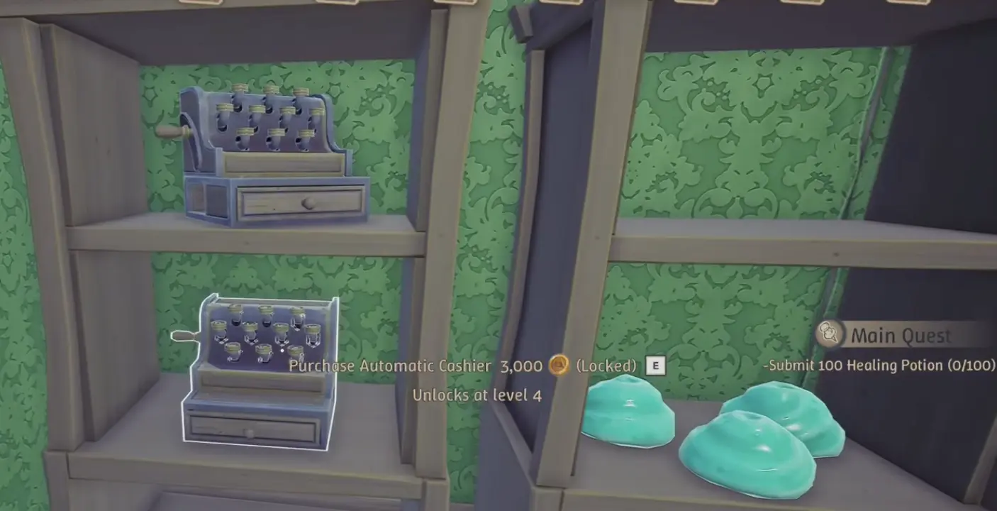 Automatic Cashier unlocked at Level 4 for 3000 Gold in Alchemy Factory