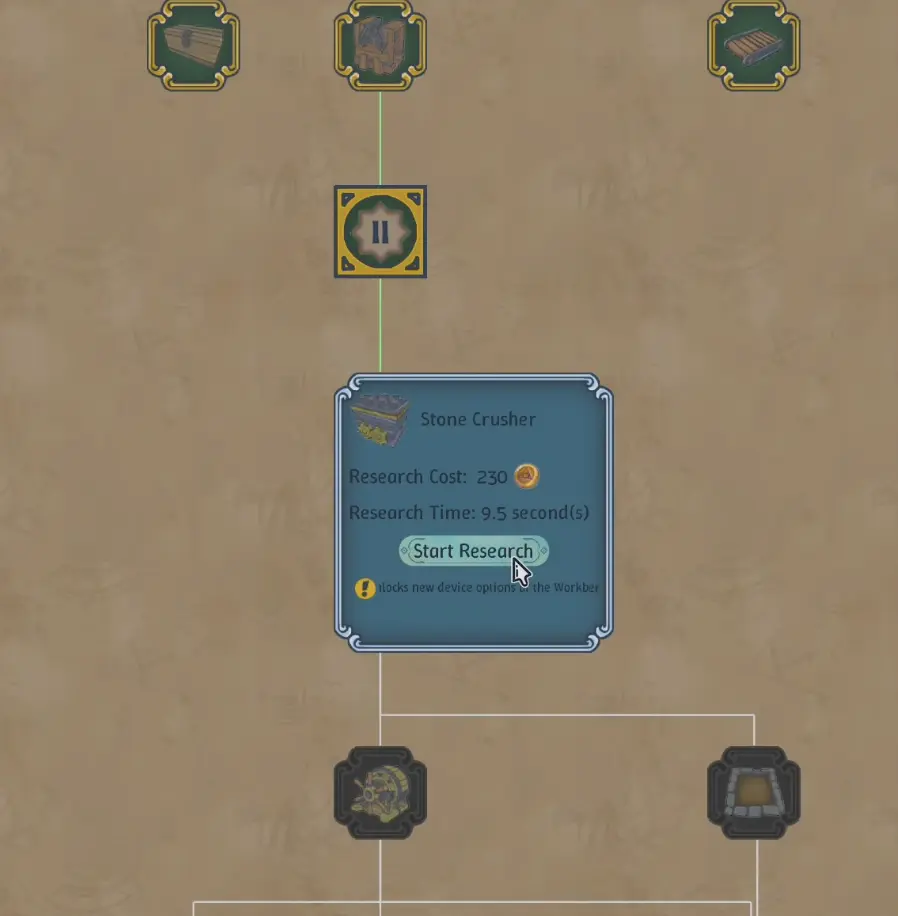Stone Crusher research at Level 2 in Alchemy Factory