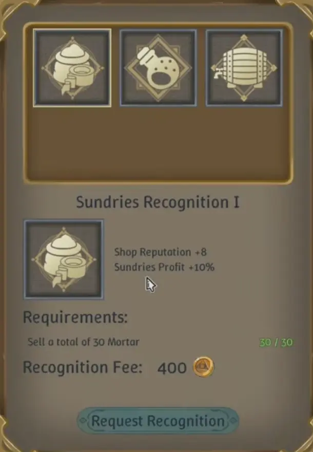 Sundries Shop Recognition requiring 30 Mortars in Alchemy Factory 1.0