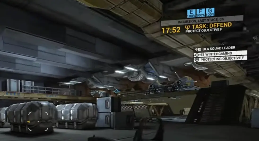 Angels Fall First HUD showing the match objective and squad task