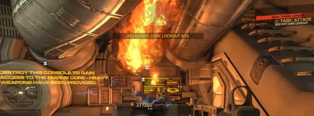 Angels Fall First Core Lockout being destroyed inside a boarded vessel