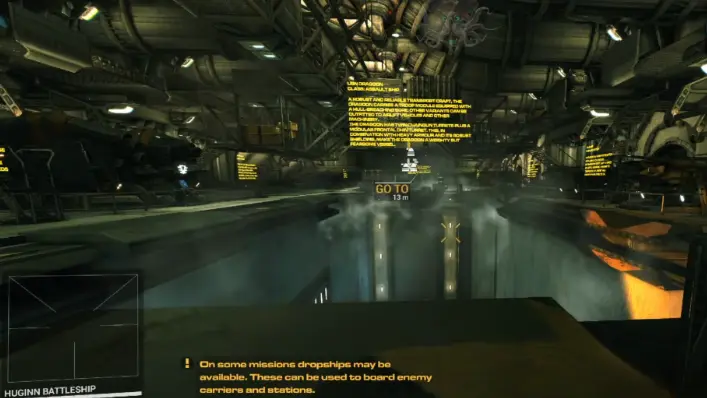 Angels Fall First capital-ship hangar containing a boarding dropship