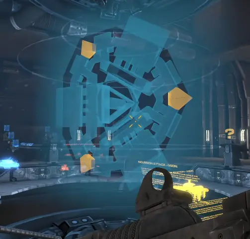 Angels Fall First station interior with security objectives protecting a maintenance Core