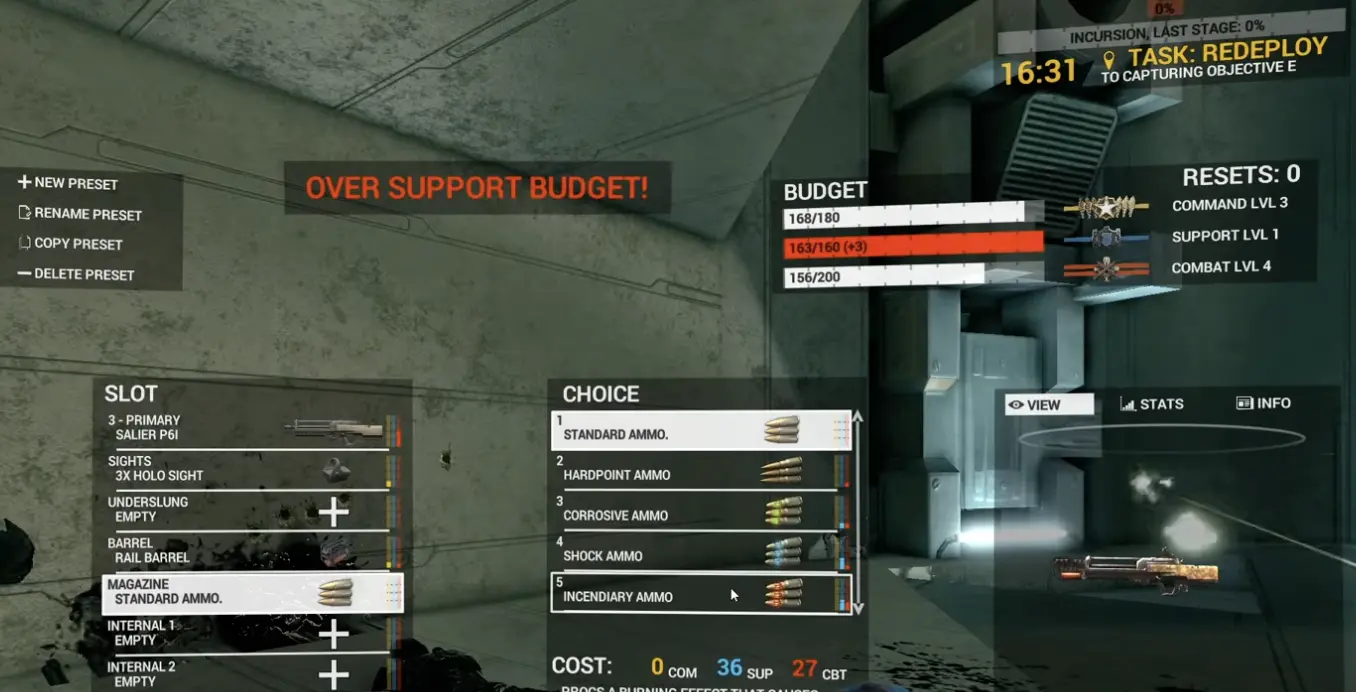 Angels Fall First loadout exceeding Support budget after adding Incendiary Ammo