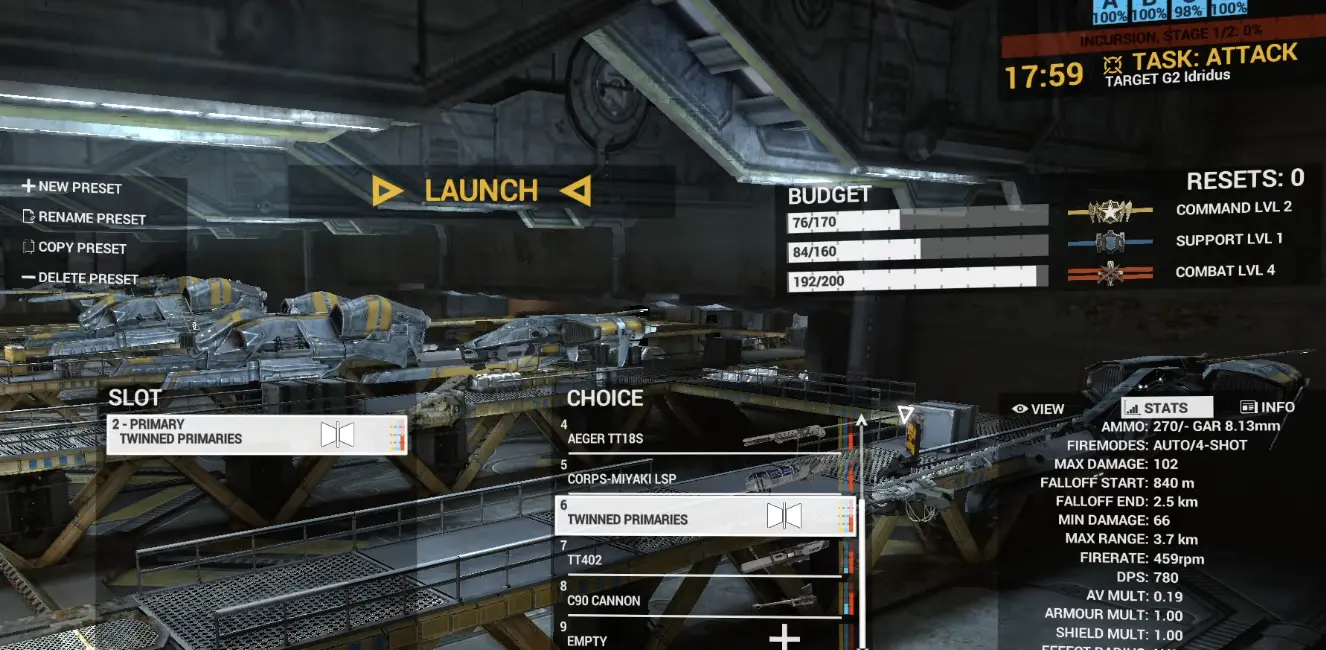 Angels Fall First spacecraft loadout going over budget after selecting Twin Primaries