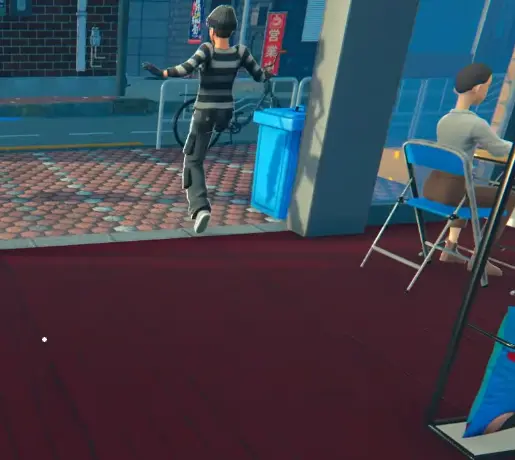 Thief attempting to leave the shop with stolen merchandise in Anime Shop Simulator