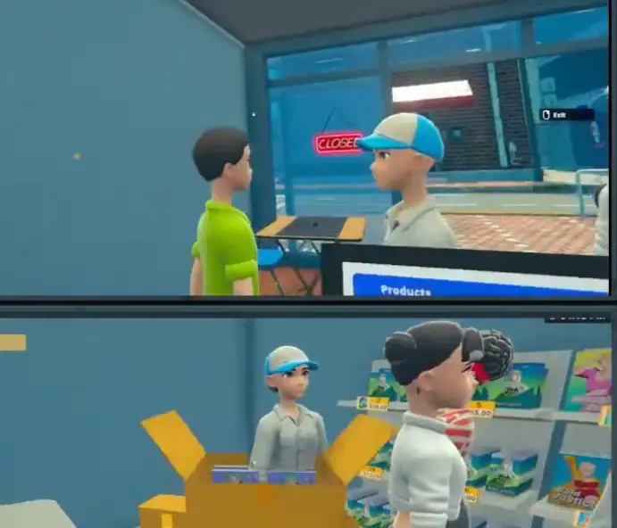 Two Anime Shop Simulator co-op players splitting register and shop-floor duties