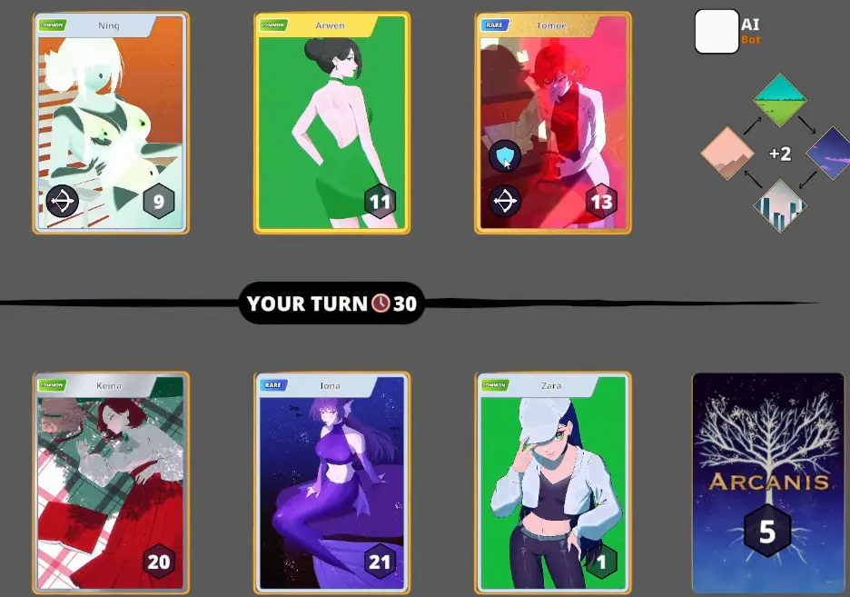 Anime Shop Simulator tournament battle showing ranged, Shield and Poison card effects