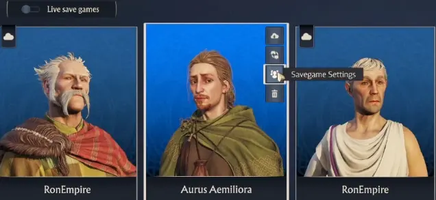 Save Settings screen used to enable The Hippodrome on an existing Anno 117 save