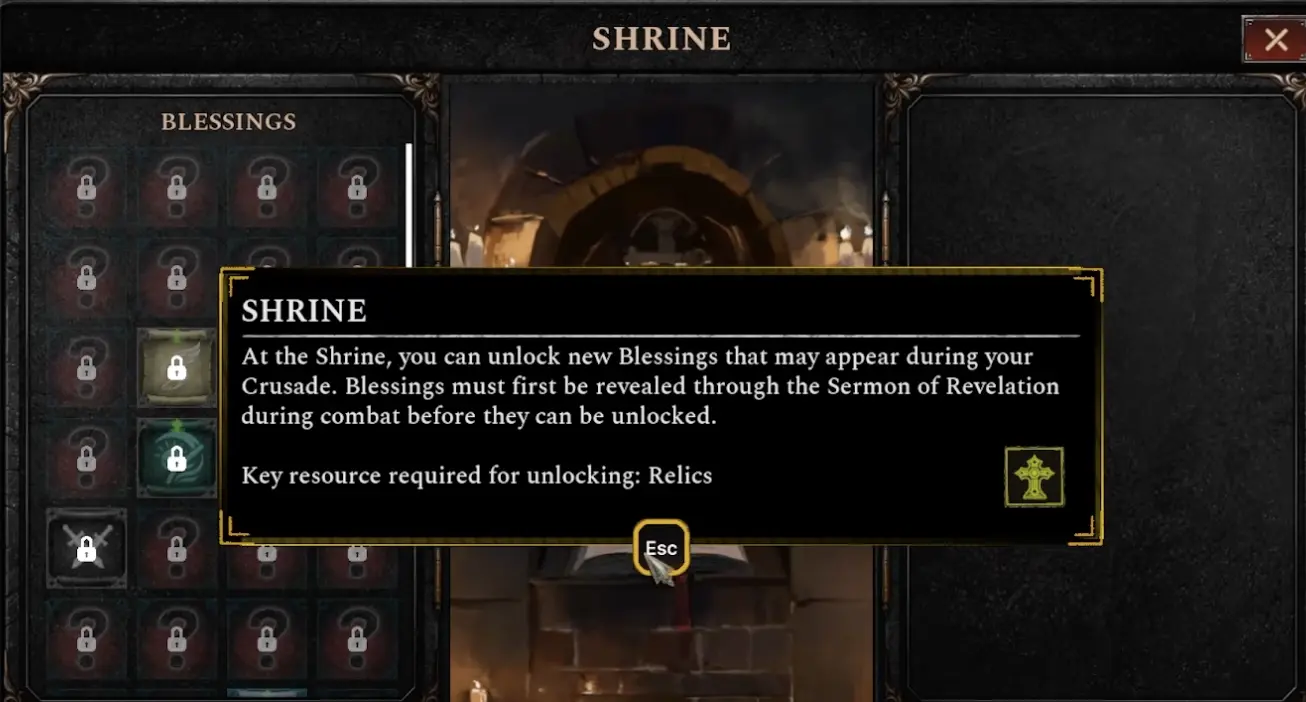 Shrine blessing unlocks in Arms of God