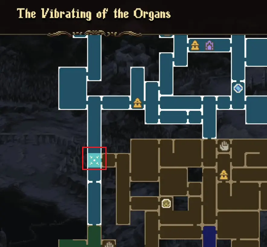 Mark of the Embrujo 5 map location in The Vibrating of the Organs in Blasphemous 2 The Third Sin