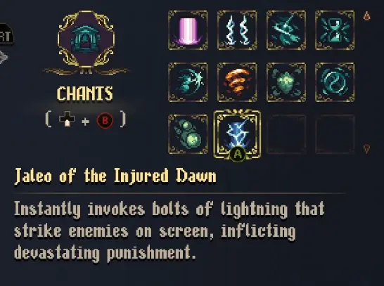 Jaleo of the Injured Dawn prayer menu in Blasphemous 2 The Third Sin