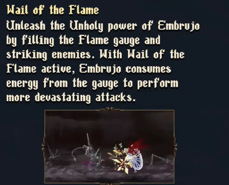 Wail of the Flame description for Embrujo in Blasphemous 2 The Third Sin