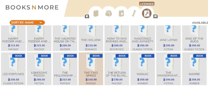 Book license selection screen used during a Bookshop Simulator multiplayer game