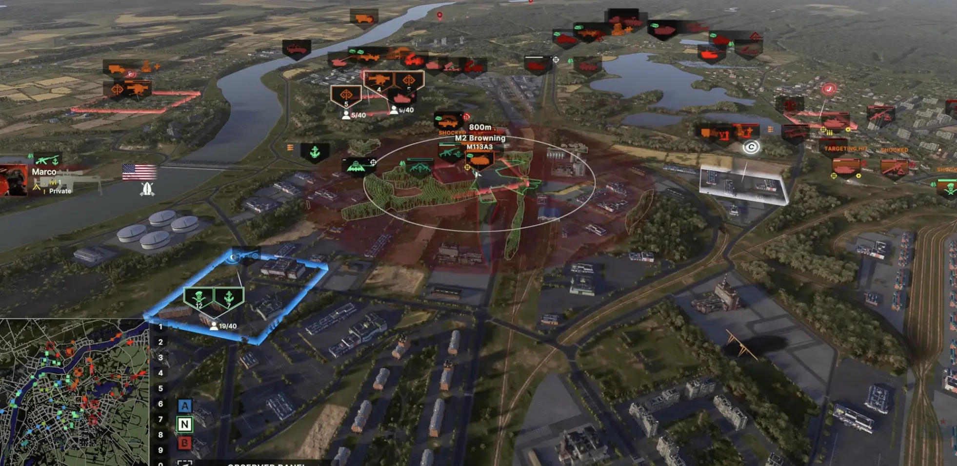 Five-player role distribution on the Daugavpils multiplayer map