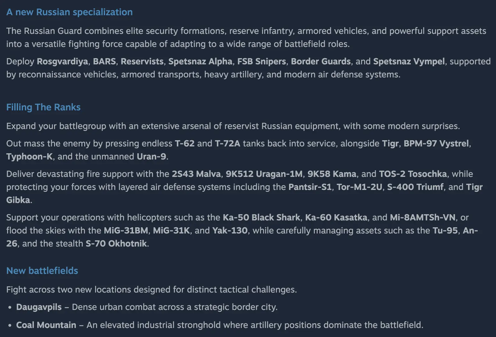 Broken Arrow Russian Guard DLC overview with its new specialization and battlefields