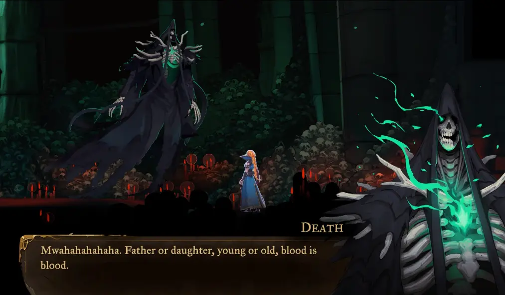Death confronting Rose Belmont during Stop the Resurrection in the Catacombs