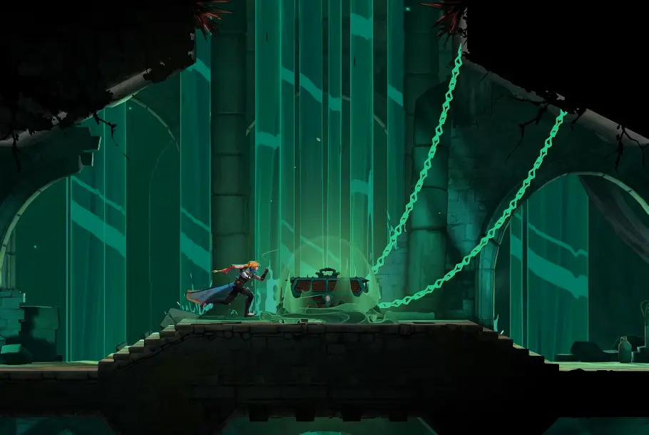 Treasure chest at Fountain of the Lost secured by four glowing chains
