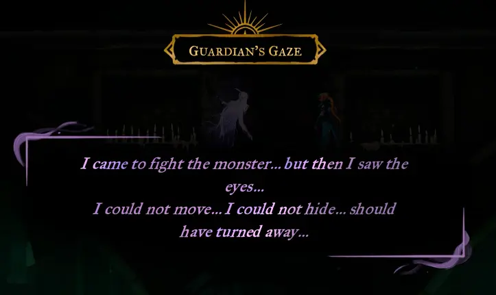 Guardian's Gaze spirit clue warning about paralysis caused by looking into the monster's eyes