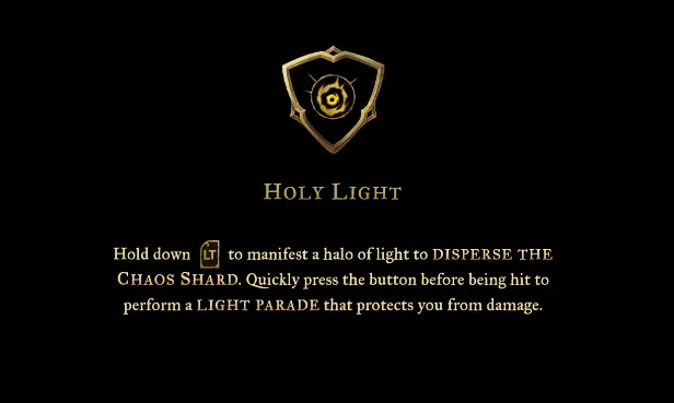 Holy Light tutorial explaining how to disperse Chaos Shards and perform Light Parade before being hit