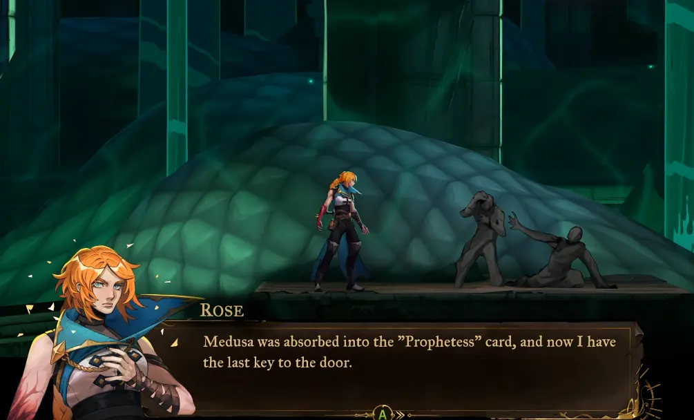 Rose confirming the final guardian key after defeating Medusa