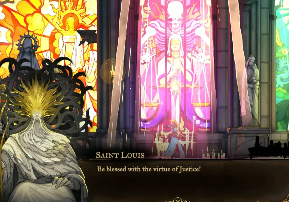 Saint Louis granting Rose Belmont the Virtue of Justice