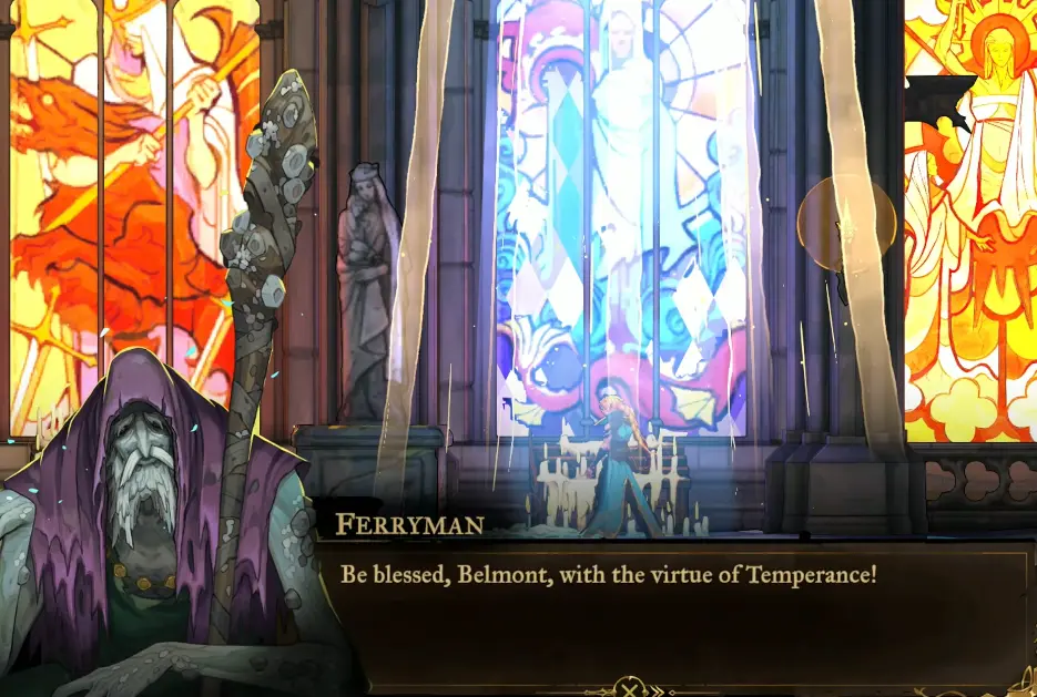 The Ferryman granting Rose Belmont the Virtue of Temperance