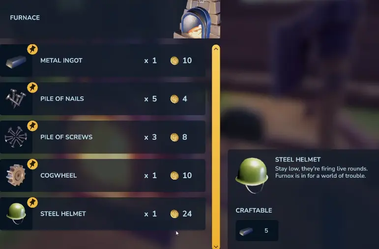 Steel Helmet being crafted for the Doombringer 3000 in Chop Chop Inc
