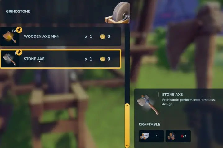 Stone Axe following Wooden Axe Mk4 in the Chop Chop Inc Grindstone