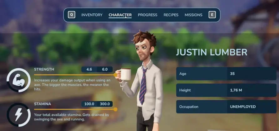 Character at 4.6 Strength and ready to lift the Cannon in Chop Chop Inc