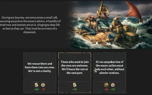 Corsair Cove Drifting Castaways event offering different population and Cohesion outcomes