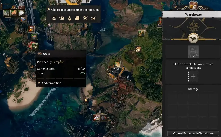 Corsair Cove local Campfire and Galley replacing a long imported Stew route