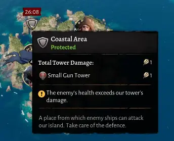 Corsair Cove Pirate Camp placement preview showing the resources claimed by the new territory