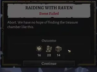 Corsair Cove Raiding with Raven event failed screen showing the final losses