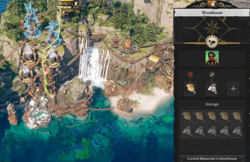 Corsair Cove Salt route divided between a source Warehouse, relay Warehouse, and destination