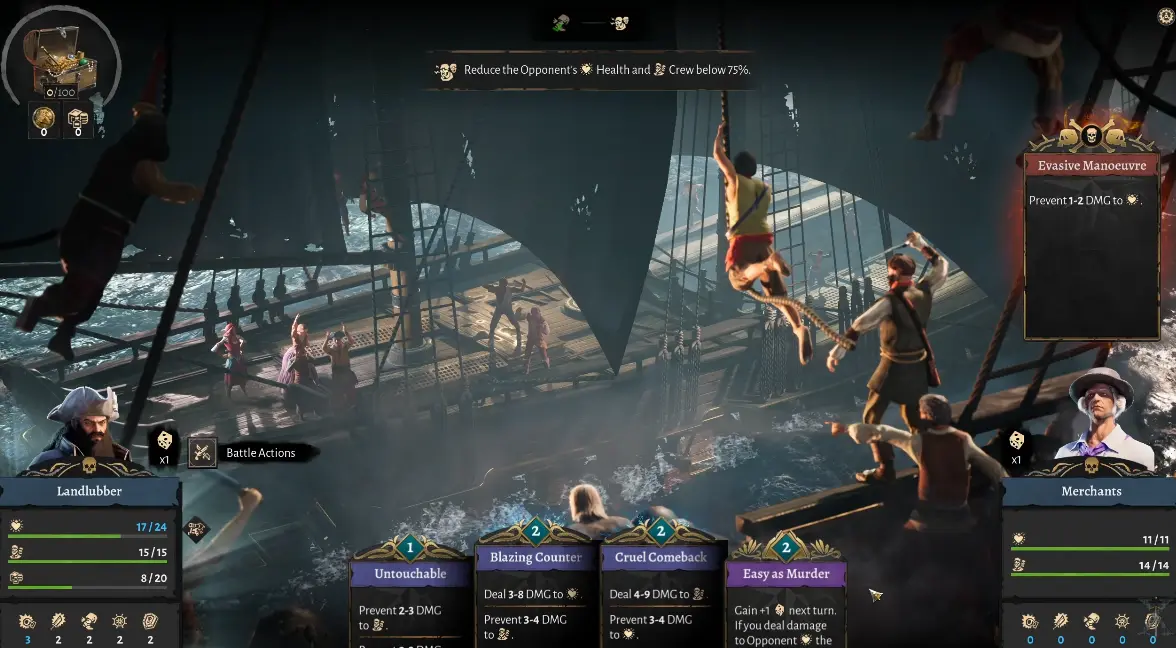 Corsair Cove action selection targeting Crew while the enemy protects Hull