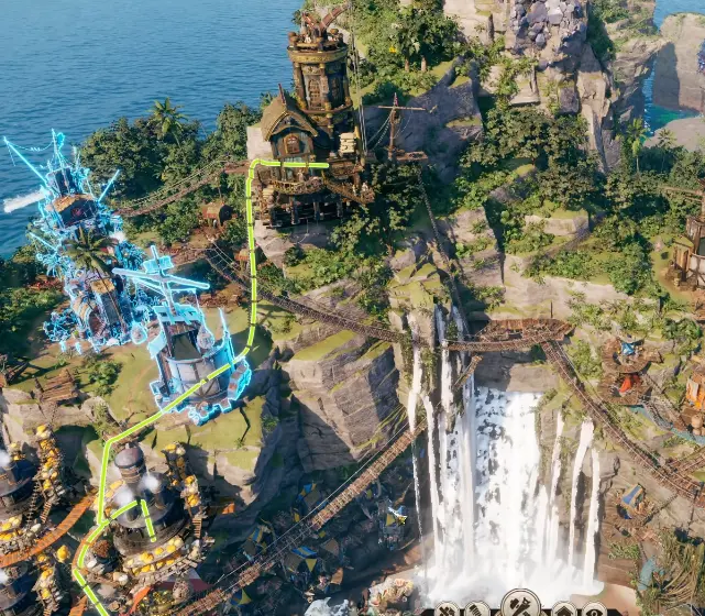Corsair Cove green transport route using a Zip Line between Warehouse levels
