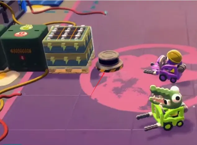Crashout Crew Teleporter placement example showing one pad near cargo pickup and another near a safe staging shelf