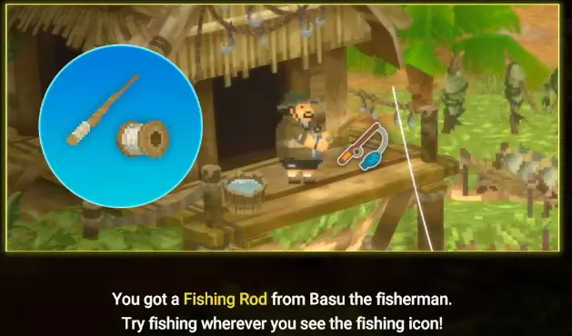Dave the Diver In the Jungle tutorial showing the Fishing Rod and fishing icon