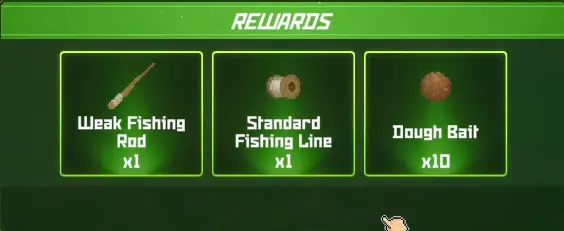 Dave the Diver In the Jungle reward screen showing Weak Fishing Rod, Standard Fishing Line, and Dough Bait