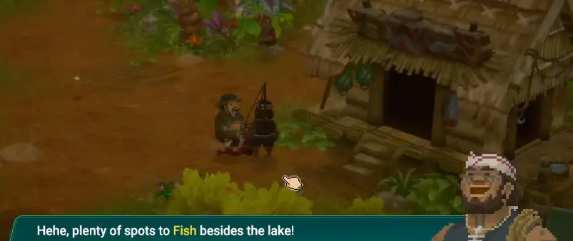 Dave the Diver In the Jungle Basu explaining that fishing spots exist besides the lake