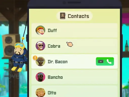 Dave the Diver In the Jungle phone menu showing Call Dr. Bacon