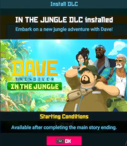 Dave the Diver In the Jungle DLC installed screen