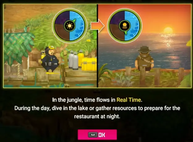 Dave the Diver In the Jungle tutorial explaining the real-time day loop