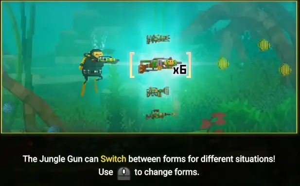 Dave the Diver In the Jungle tutorial showing the Jungle Gun can switch between forms