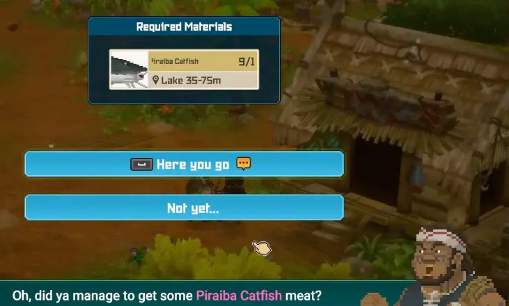 Dave the Diver In the Jungle Basu asking about Piraiba Catfish