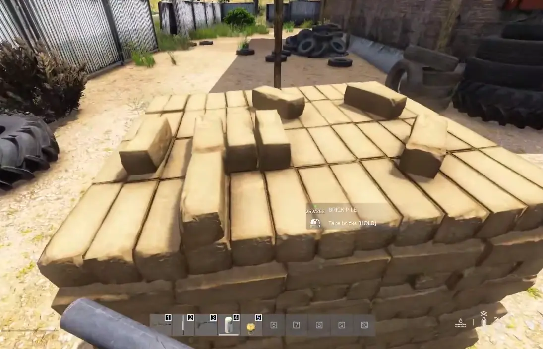 DayZ Badlands Brick Pile showing the Take Bricks interaction