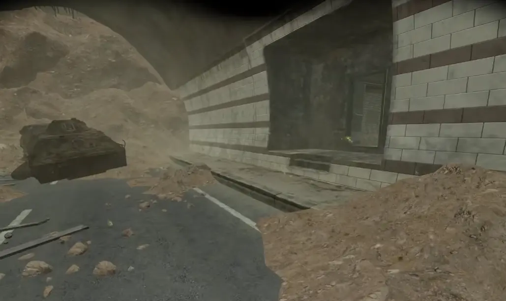 Side passage beside the collapsed roadway and abandoned vehicles near Nasdara's contaminated tunnel