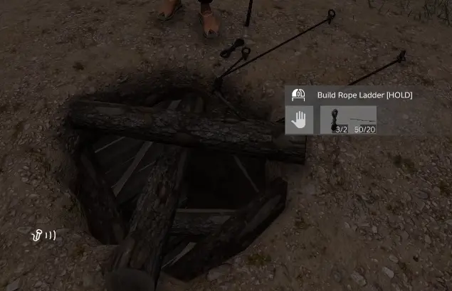 DayZ Badlands underground qanat entrance showing the Build Rope Ladder interaction