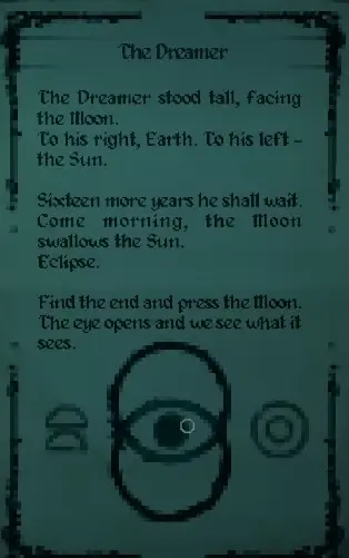 Dimhaven The Dreamer clue for the Mask Shrine puzzle